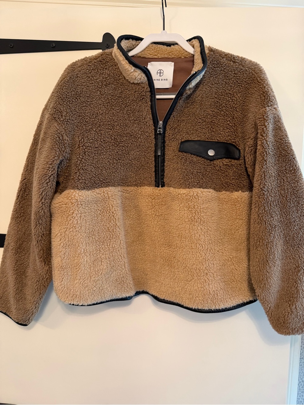 Anine Bing Two-Tone Brown Sherpa Pullover